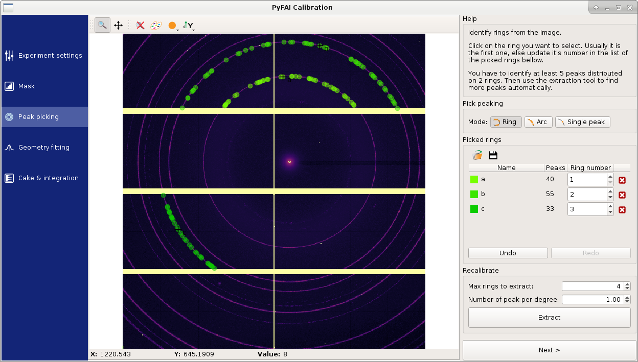 Select peaks and assign them to rings